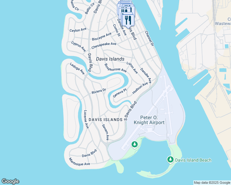 map of restaurants, bars, coffee shops, grocery stores, and more near 654 Geneva Place in Tampa