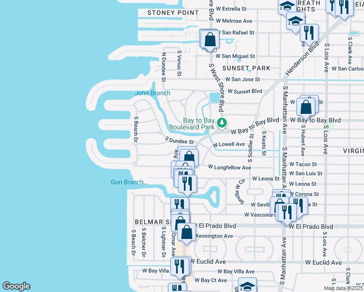 map of restaurants, bars, coffee shops, grocery stores, and more near 5006 West Dickens Avenue in Tampa