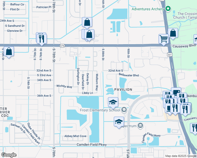map of restaurants, bars, coffee shops, grocery stores, and more near 3214 Welborn Way in Tampa