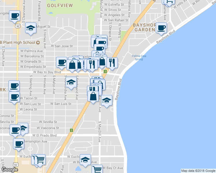 map of restaurants, bars, coffee shops, grocery stores, and more near 3202 Oakmont Mason Circle in Tampa