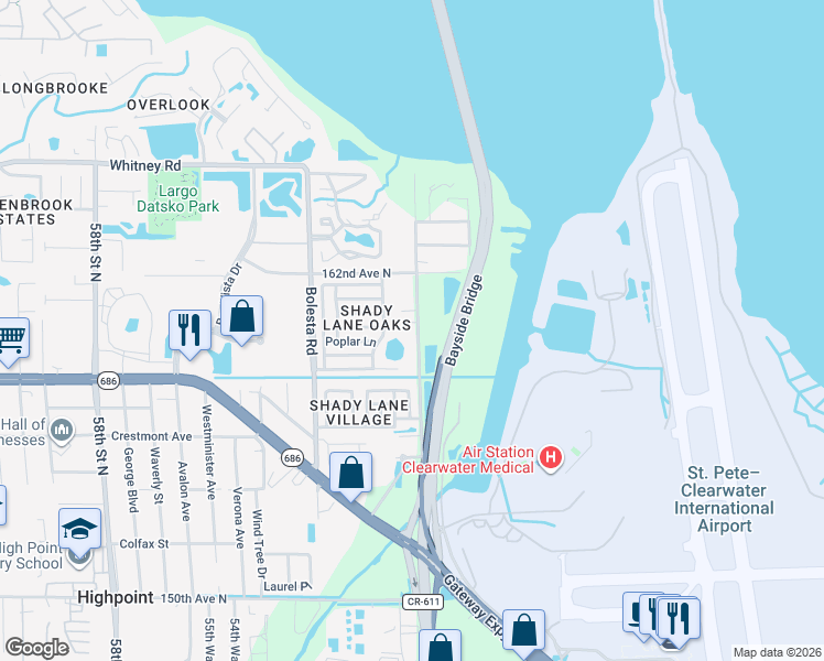 map of restaurants, bars, coffee shops, grocery stores, and more near 15996 49th Street North in Clearwater