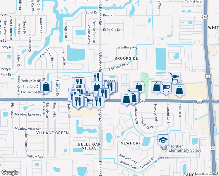 map of restaurants, bars, coffee shops, grocery stores, and more near 2213 Coit Road in Clearwater