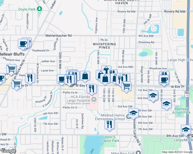 map of restaurants, bars, coffee shops, grocery stores, and more near 255 14th Street Northwest in Largo