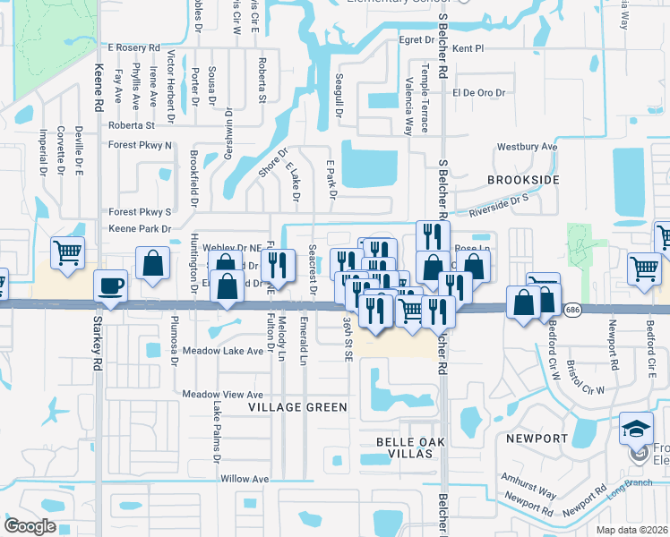 map of restaurants, bars, coffee shops, grocery stores, and more near 201 Debby Court in Largo