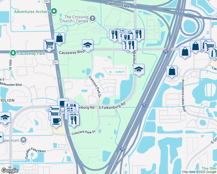 map of restaurants, bars, coffee shops, grocery stores, and more near 9906 Wiltshire Manor Drive in Riverview