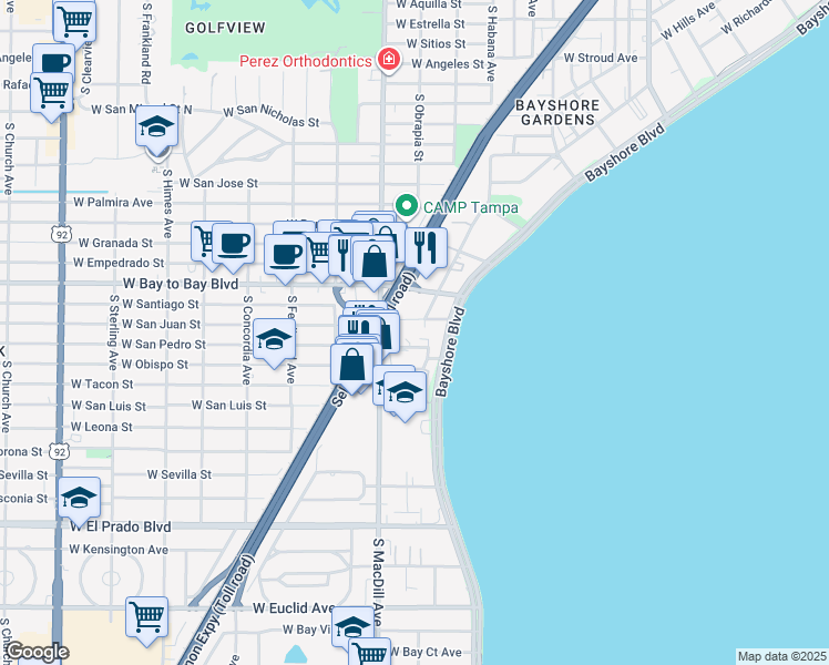 map of restaurants, bars, coffee shops, grocery stores, and more near 2906 Janice Way in Tampa