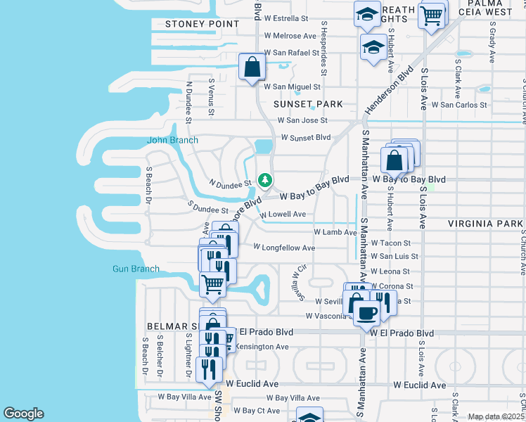 map of restaurants, bars, coffee shops, grocery stores, and more near 4625 West Lowell Avenue in Tampa