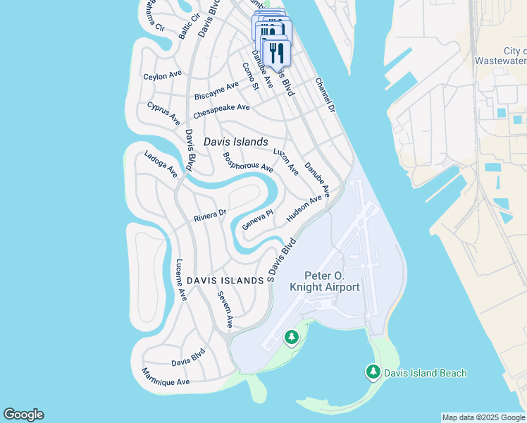 map of restaurants, bars, coffee shops, grocery stores, and more near 637 Geneva Place in Tampa