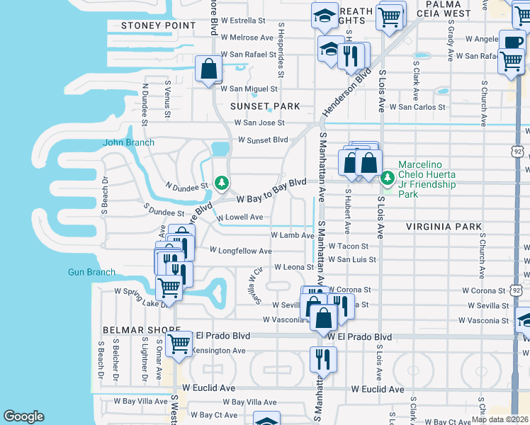 map of restaurants, bars, coffee shops, grocery stores, and more near 4601 West Lowell Avenue in Tampa