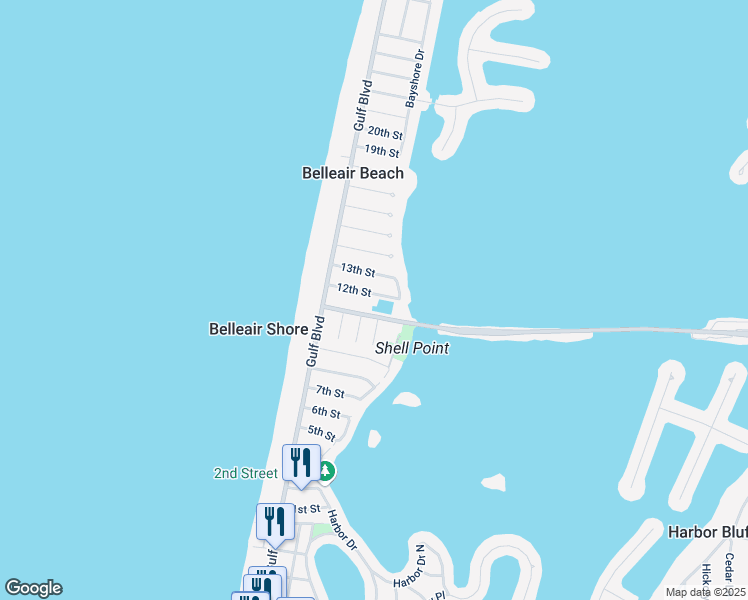 map of restaurants, bars, coffee shops, grocery stores, and more near 116 12th Street in Belleair Beach