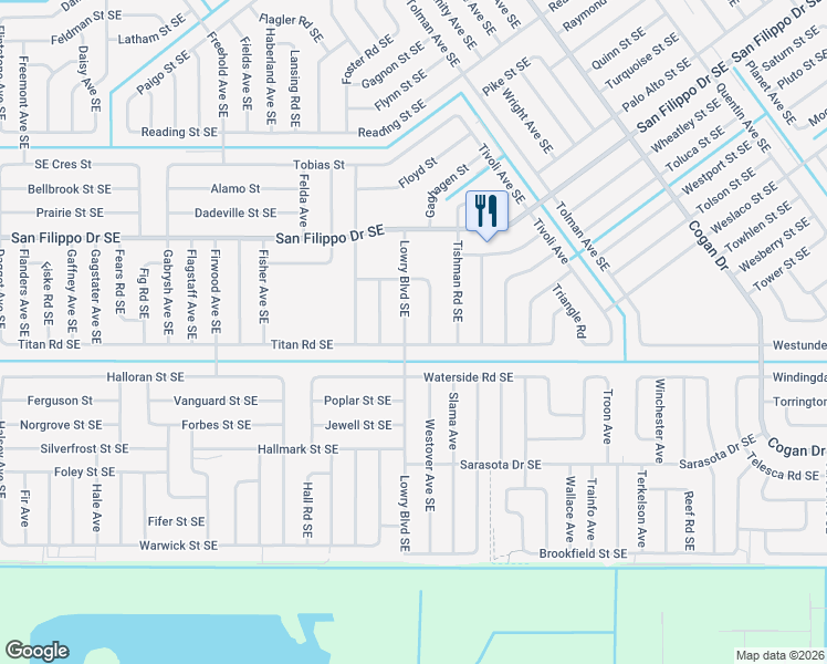 map of restaurants, bars, coffee shops, grocery stores, and more near 3087 Lowry Boulevard Southeast in Palm Bay