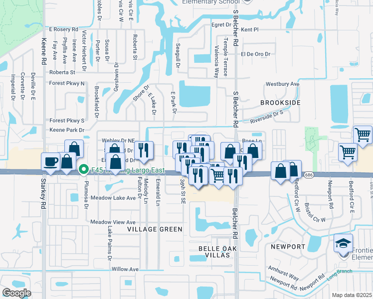 map of restaurants, bars, coffee shops, grocery stores, and more near 201 Debby Court in Largo