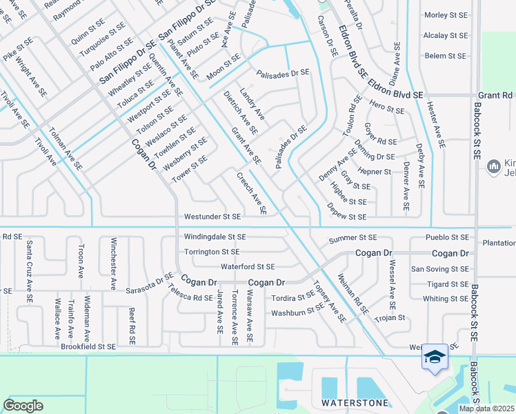map of restaurants, bars, coffee shops, grocery stores, and more near 2990 Creech Avenue Southeast in Palm Bay