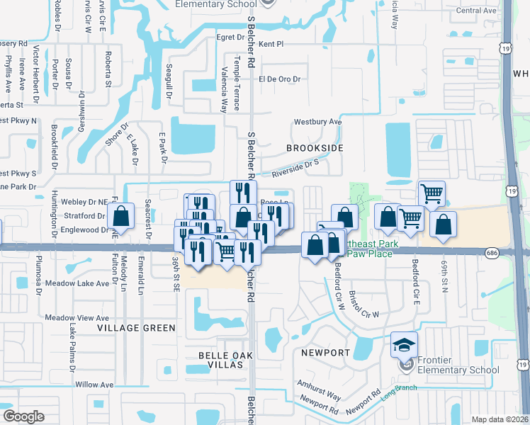 map of restaurants, bars, coffee shops, grocery stores, and more near 2213 Coit Road in Clearwater