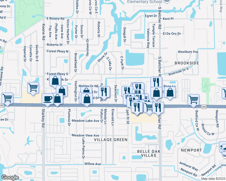 map of restaurants, bars, coffee shops, grocery stores, and more near 205 Jody Court in Largo