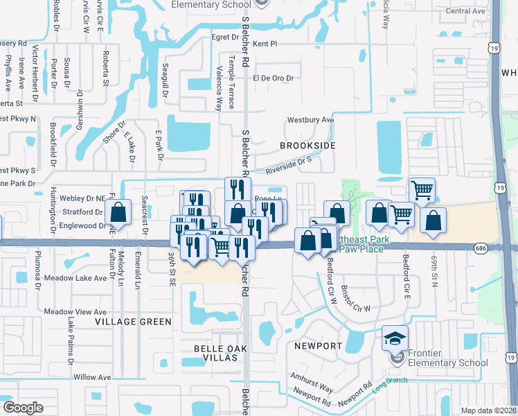 map of restaurants, bars, coffee shops, grocery stores, and more near 2213 Coit Road in Clearwater