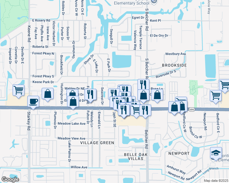 map of restaurants, bars, coffee shops, grocery stores, and more near 201 Debby Court in Largo