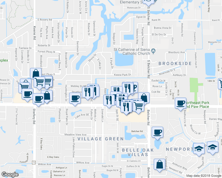 map of restaurants, bars, coffee shops, grocery stores, and more near 205 Jody Court in Largo