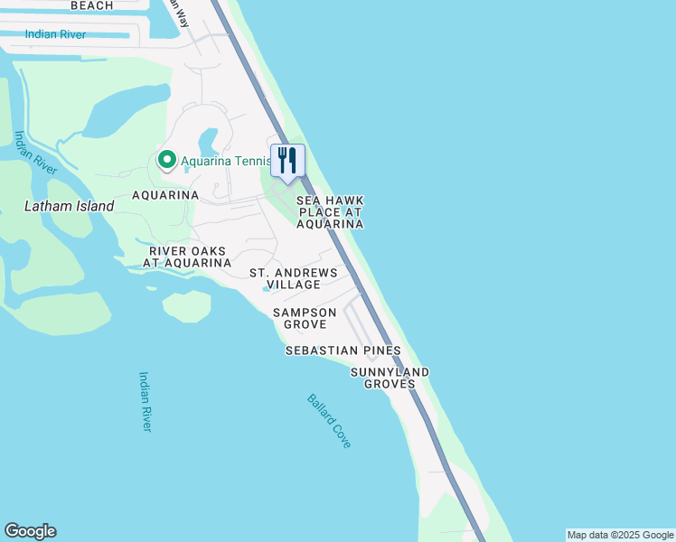 map of restaurants, bars, coffee shops, grocery stores, and more near 110 Bayshore Drive in Melbourne Beach