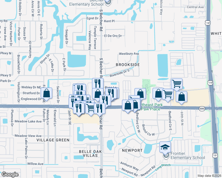 map of restaurants, bars, coffee shops, grocery stores, and more near 2213 Coit Road in Clearwater