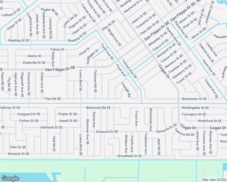 map of restaurants, bars, coffee shops, grocery stores, and more near 735 Carousel Street Southeast in Palm Bay