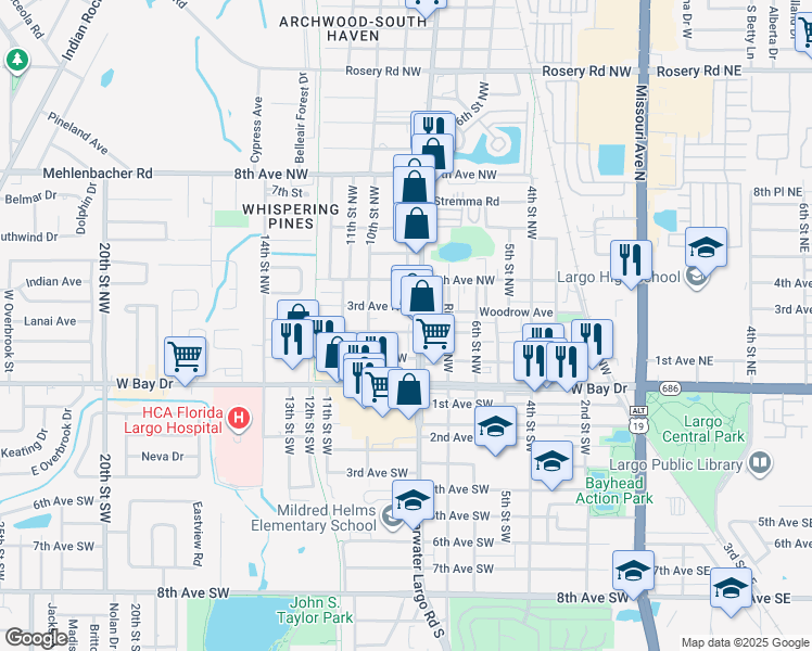 map of restaurants, bars, coffee shops, grocery stores, and more near 814 3rd Avenue Northwest in Largo