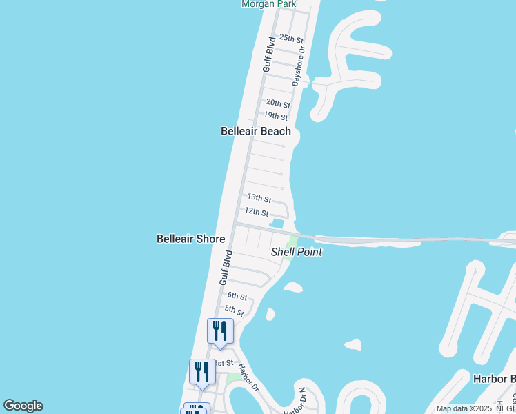 map of restaurants, bars, coffee shops, grocery stores, and more near 103 13th Street in Belleair Beach