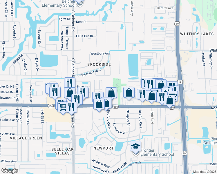 map of restaurants, bars, coffee shops, grocery stores, and more near 4470 East Bay Drive in Clearwater