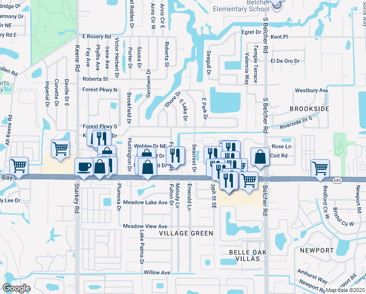 map of restaurants, bars, coffee shops, grocery stores, and more near 3300 Barnsdale Drive in Largo