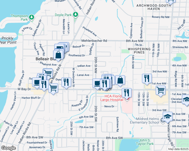 map of restaurants, bars, coffee shops, grocery stores, and more near 291 East Overbrook Street in Largo