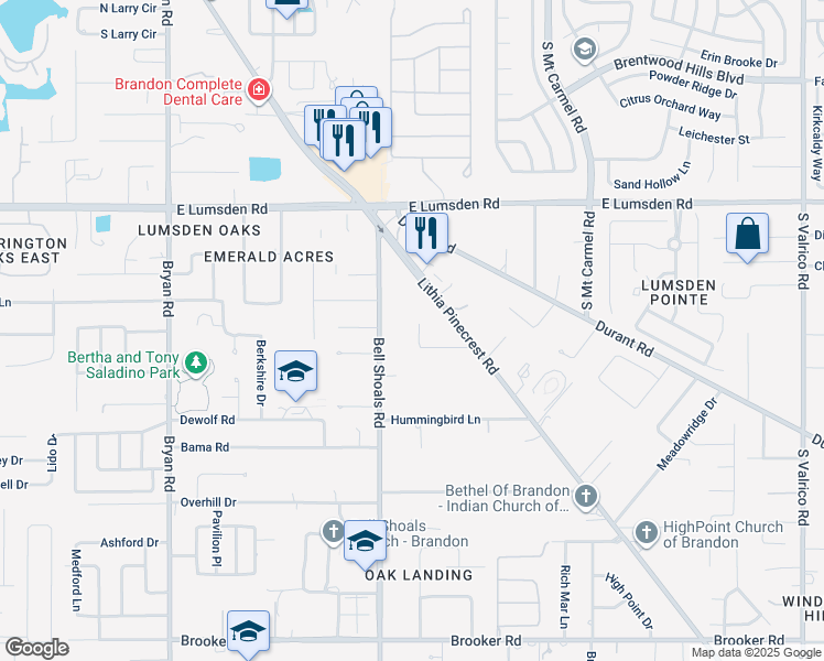 map of restaurants, bars, coffee shops, grocery stores, and more near 1004 Sunshine Avenue in Brandon
