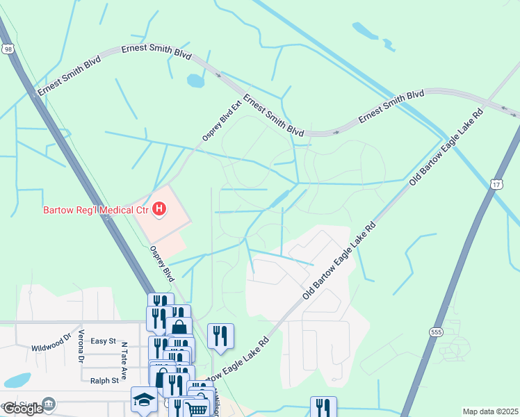 map of restaurants, bars, coffee shops, grocery stores, and more near Lyle Parkway in Bartow