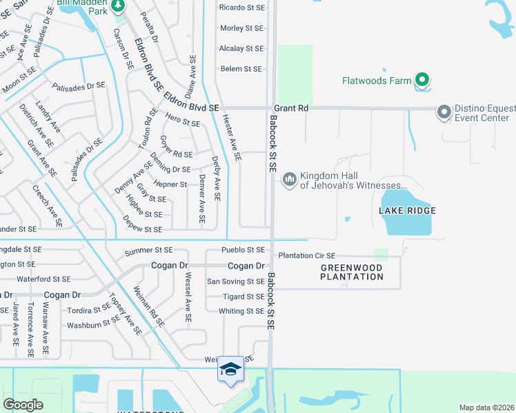 map of restaurants, bars, coffee shops, grocery stores, and more near 2964 Westside Avenue in Palm Bay