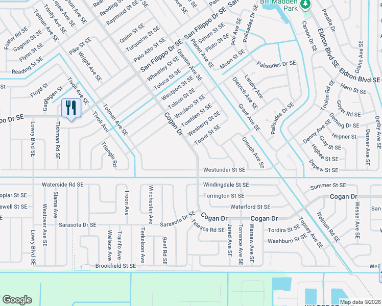 map of restaurants, bars, coffee shops, grocery stores, and more near 1670 Cogan Drive in Palm Bay