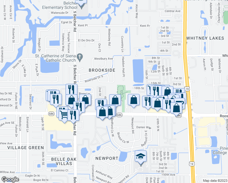 map of restaurants, bars, coffee shops, grocery stores, and more near 4470 East Bay Drive in Clearwater