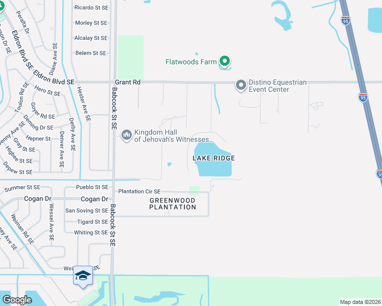 map of restaurants, bars, coffee shops, grocery stores, and more near 355 Lake View Lane in Palm Bay