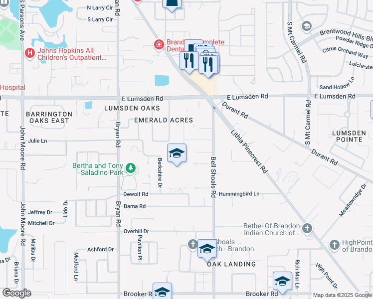map of restaurants, bars, coffee shops, grocery stores, and more near 1403 Clubview Drive in Brandon