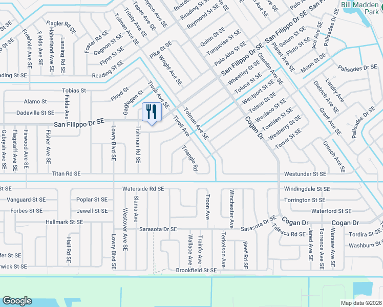 map of restaurants, bars, coffee shops, grocery stores, and more near 2959 Triangle Road in Palm Bay