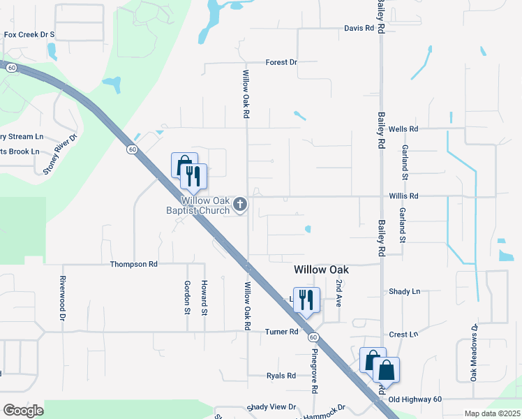 map of restaurants, bars, coffee shops, grocery stores, and more near 4125 North Willow Drive in Mulberry