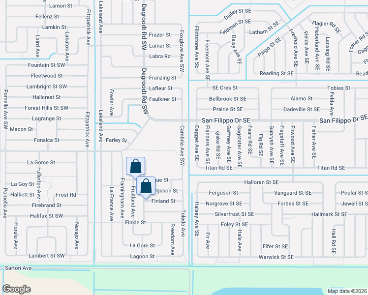 map of restaurants, bars, coffee shops, grocery stores, and more near 3088 Cambria Avenue Southwest in Palm Bay