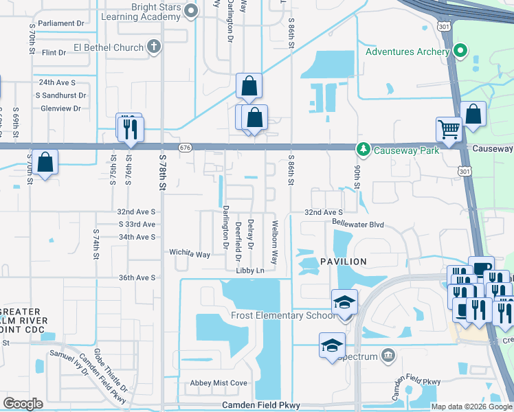 map of restaurants, bars, coffee shops, grocery stores, and more near 3114 Delray Drive in Tampa