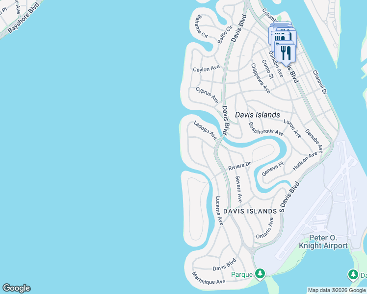 map of restaurants, bars, coffee shops, grocery stores, and more near 76 Ladoga Avenue in Tampa