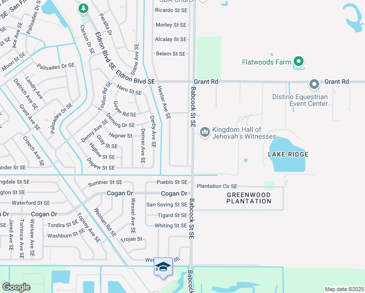map of restaurants, bars, coffee shops, grocery stores, and more near 2964 Westside Avenue in Palm Bay
