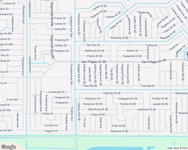 map of restaurants, bars, coffee shops, grocery stores, and more near 2990 Gaffney Avenue Southeast in Palm Bay