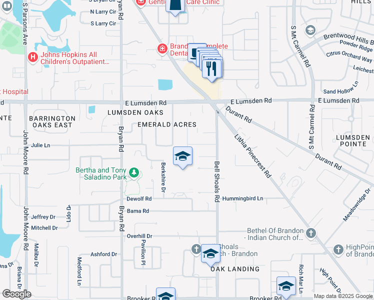 map of restaurants, bars, coffee shops, grocery stores, and more near 1403 Clubview Drive in Brandon