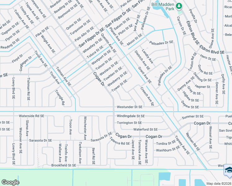 map of restaurants, bars, coffee shops, grocery stores, and more near 1010 Webster Road Southeast in Palm Bay