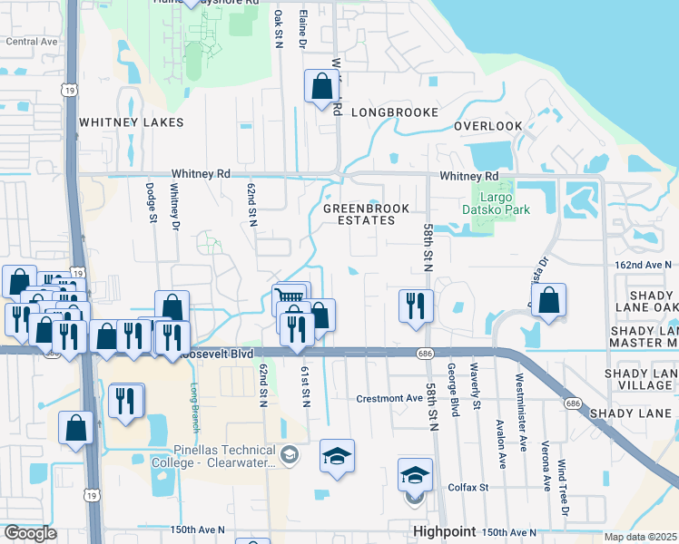 map of restaurants, bars, coffee shops, grocery stores, and more near 2107 Poinciana Terrace in Clearwater