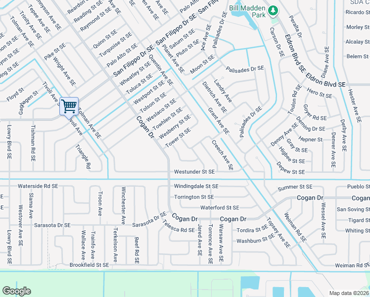 map of restaurants, bars, coffee shops, grocery stores, and more near 1178 Townsene Road Southeast in Palm Bay