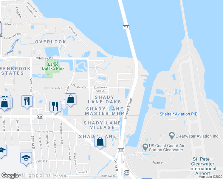 map of restaurants, bars, coffee shops, grocery stores, and more near 4989 162nd Avenue North in Clearwater