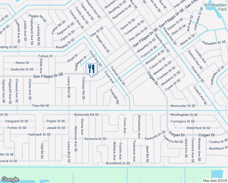 map of restaurants, bars, coffee shops, grocery stores, and more near 2959 Triangle Road in Palm Bay